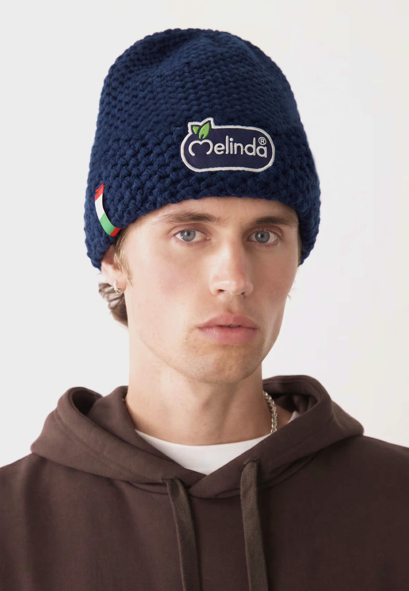 Long Beanie Melinda Collection, modello uomo, dettaglio ravvicinato