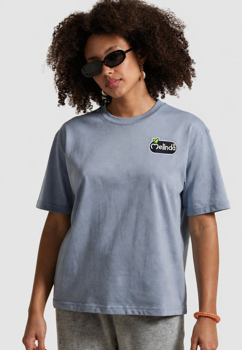 T-shirt Melinda Collection, azzurro, modello donna, dettaglio ravvicinato