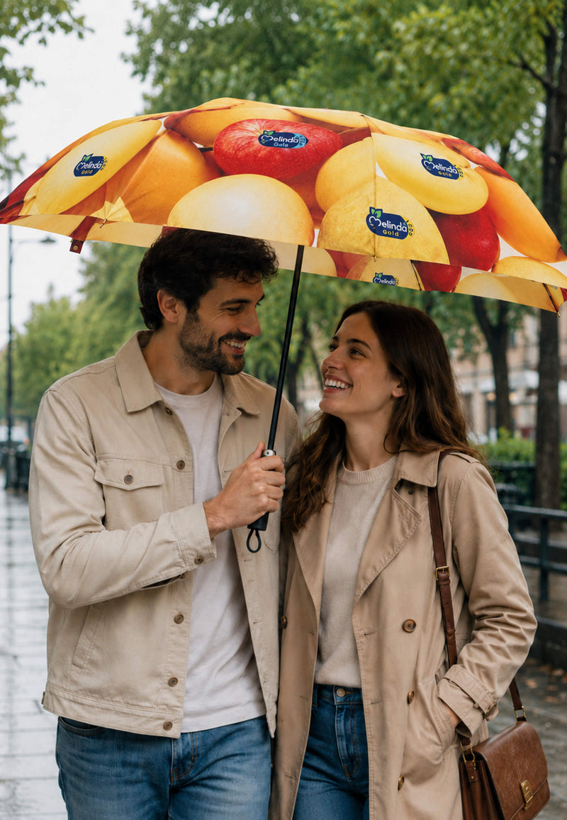 Mini ombrello Melinda, insieme agli accessori