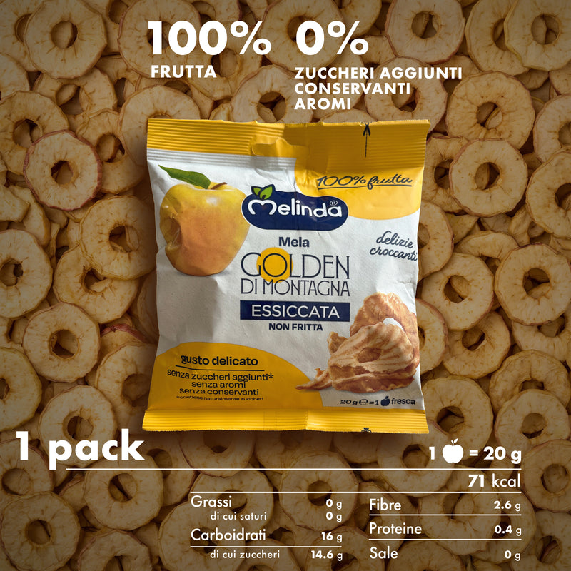 Chips di mela Golden Melinda con informazioni nutrizionali