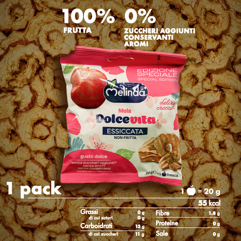 Chips di mela Dolcevita Melinda con informazioni nutrizionali