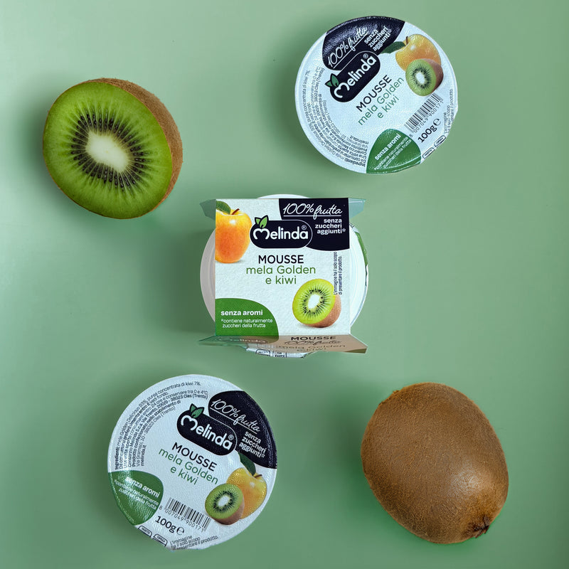 Vasetti di mousse di frutta Melinda gusto kiwi con frutta fresca