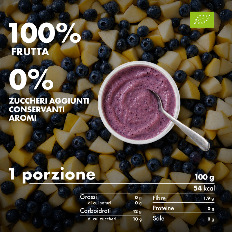 Mousse BIO Melinda gusto mirtillo con informazioni nutrizionali