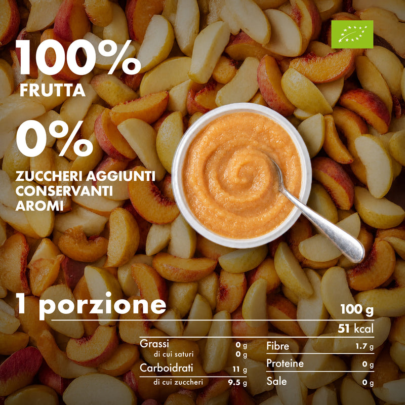 Mousse BIO Melinda gusto pesca con informazioni nutrizionali