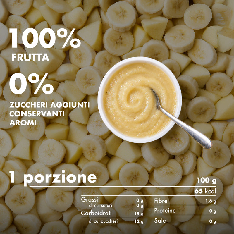 Mousse di frutta Melinda gusto banana con informazioni nutrizionali