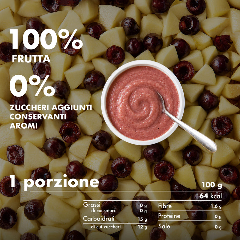 Mousse di frutta Melinda gusto ciliegia con informazioni nutrizionali