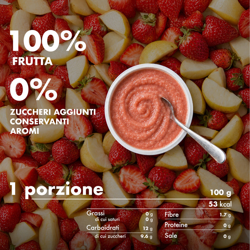 Mousse di frutta Melinda gusto fragola con informazioni nutrizionali