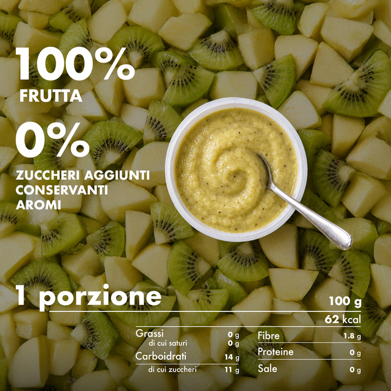 Mousse di frutta Melinda gusto kiwi con informazioni nutrizionali