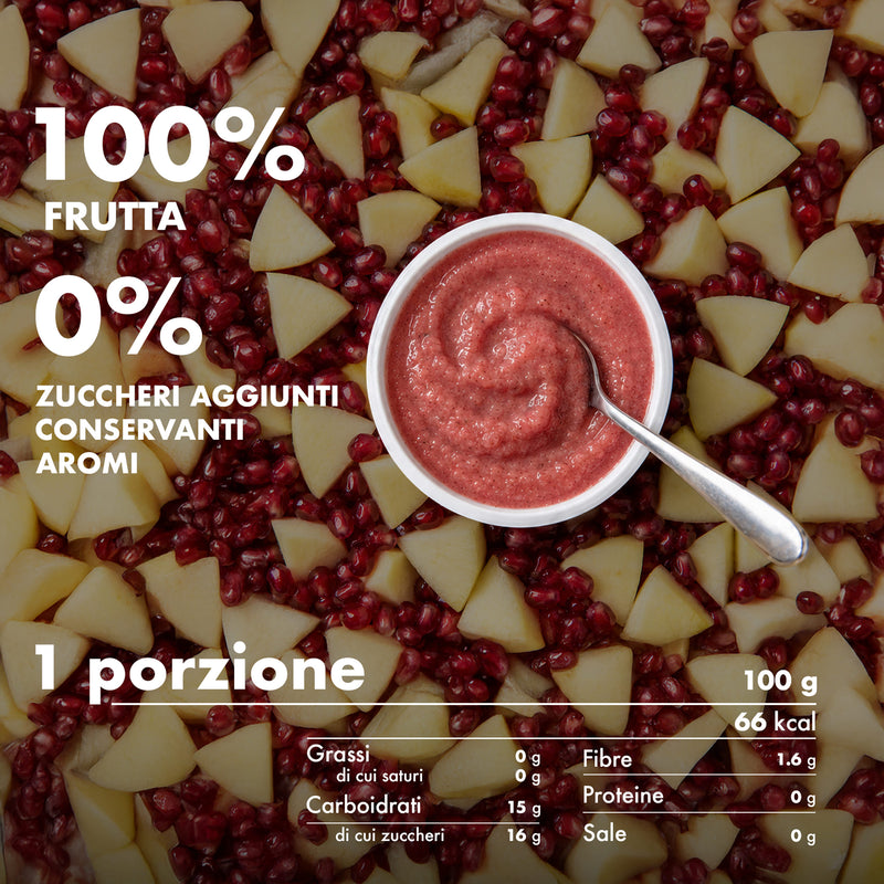 Mousse di frutta Melinda gusto melagrana con informazioni nutrizionali
