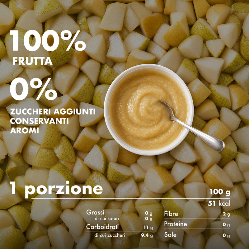 Mousse di frutta Melinda gusto pera con informazioni nutrizionali