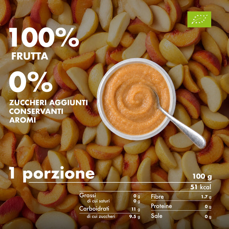 Mousse di frutta Melinda gusto pesca con informazioni nutrizionali