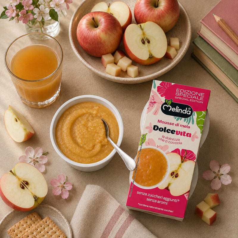 Mousse Melinda Limited Edition gusto mela Dolcevita servita con frutta fresca
