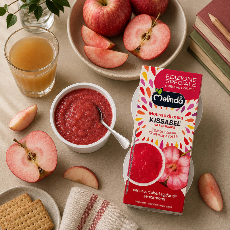 Mousse Melinda Limited Edition gusto mela Kissabel servita con frutta fresca