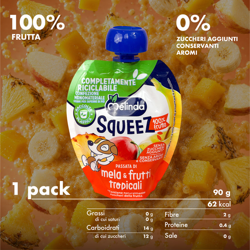 Squeez Melinda gusto frutti tropicali con informazioni nutrizionali