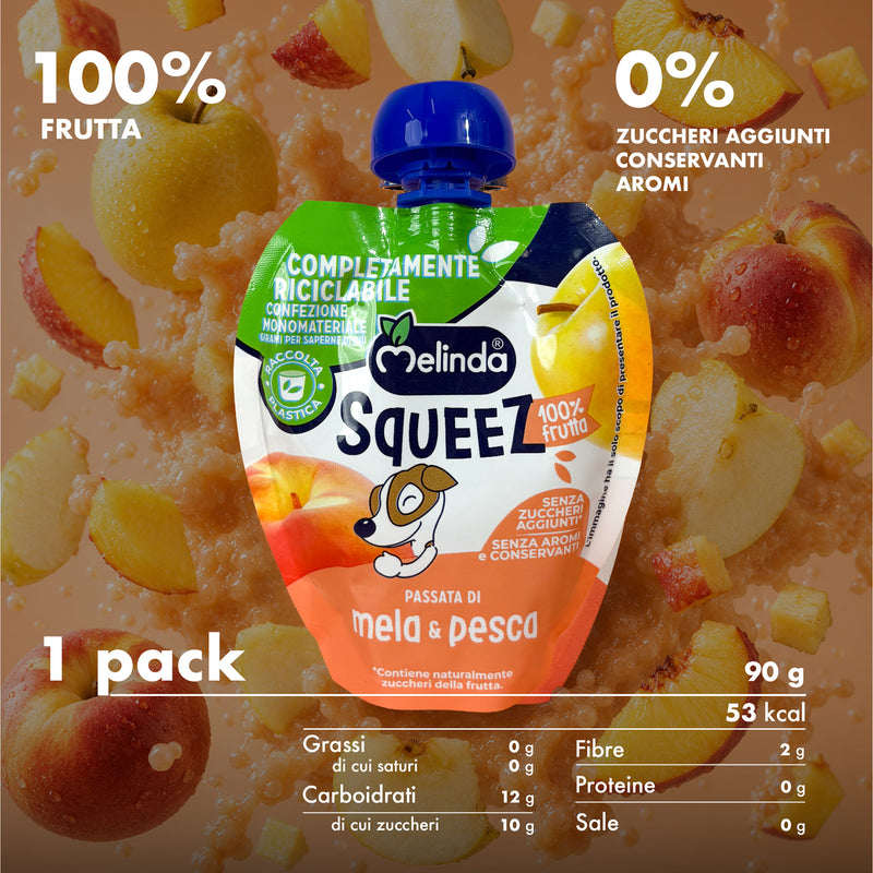 Squeez Melinda gusto pesca con informazioni nutrizionali