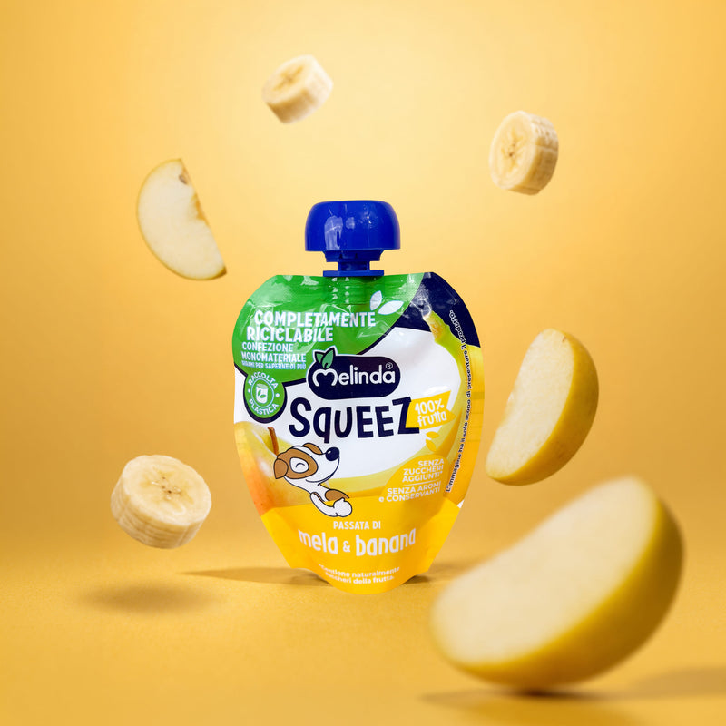 Confezione di Squeez Melinda gusto banana con frutta fresca