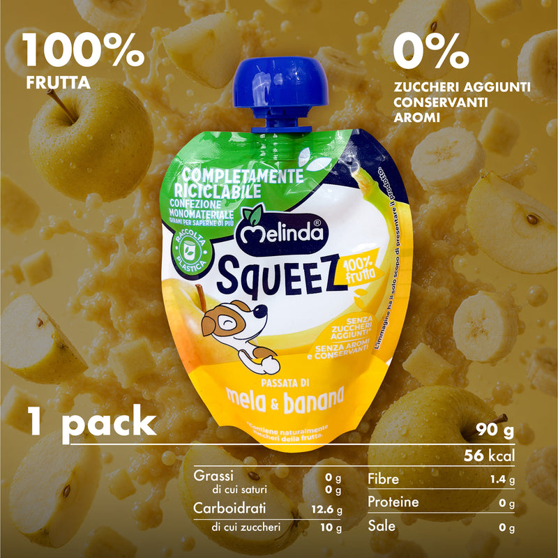 Squeez Melinda gusto banana con informazioni nutrizionali