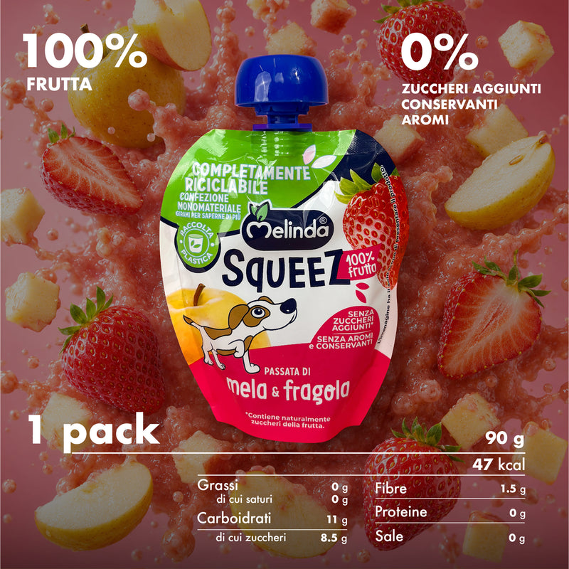 Squeez Melinda gusto fragola con informazioni nutrizionali