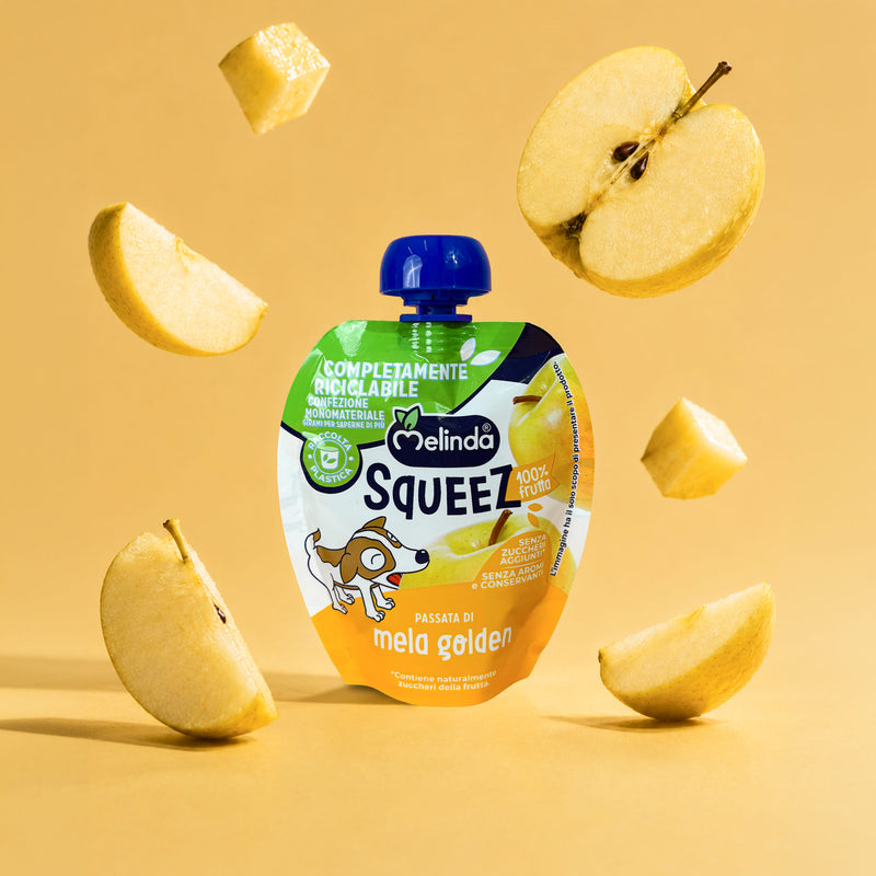 Confezione di Squeez Melinda gusto mela con frutta fresca