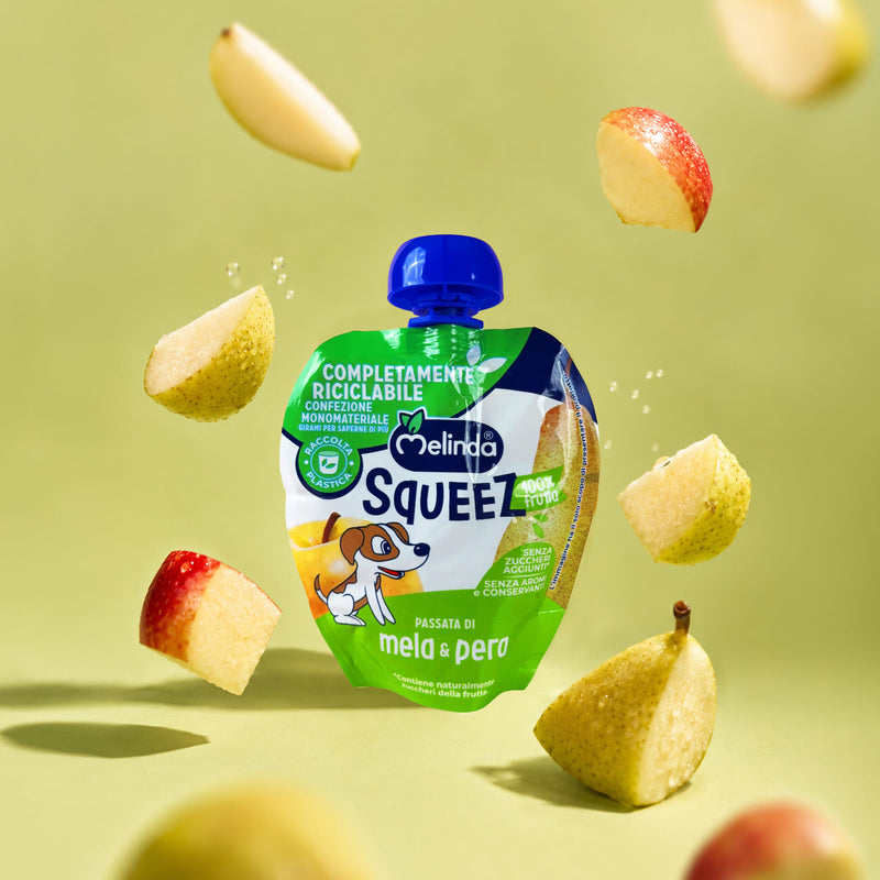 Confezione di Squeez Melinda gusto pera con frutta fresca
