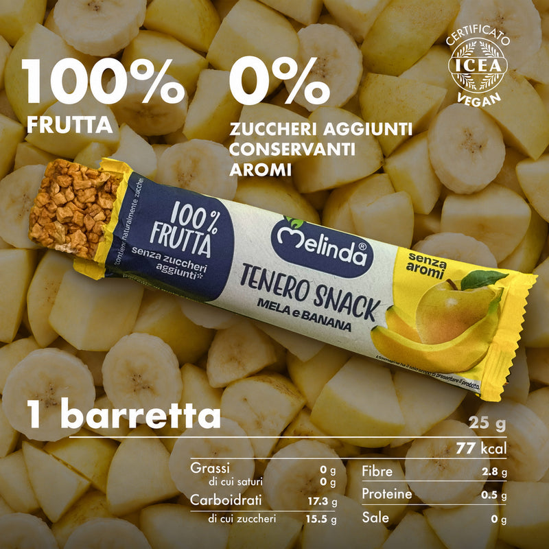 Barretta Tenero Snack Melinda gusto banana con informazioni nutrizionali