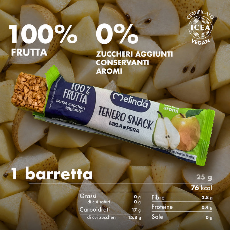 Barretta Tenero Snack Melinda gusto pera con informazioni nutrizionali