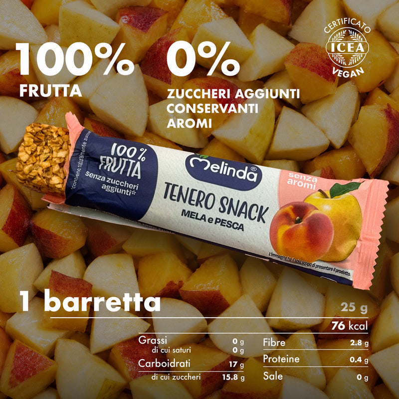 Barretta Tenero Snack Melinda gusto pesca con informazioni nutrizionali