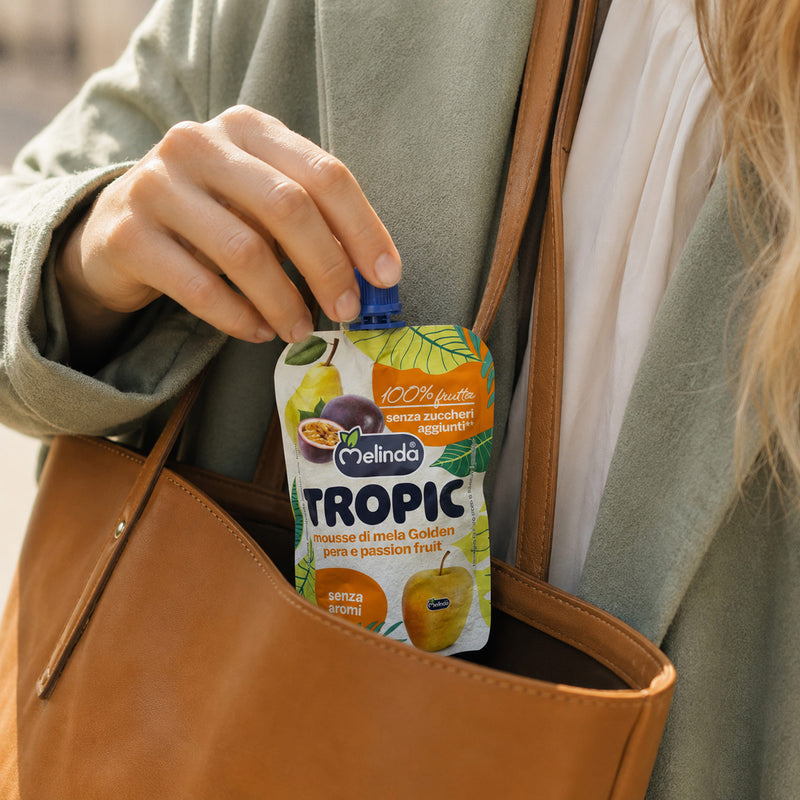 Melinda Tropic pera e passion fruit ambientato con la frutta